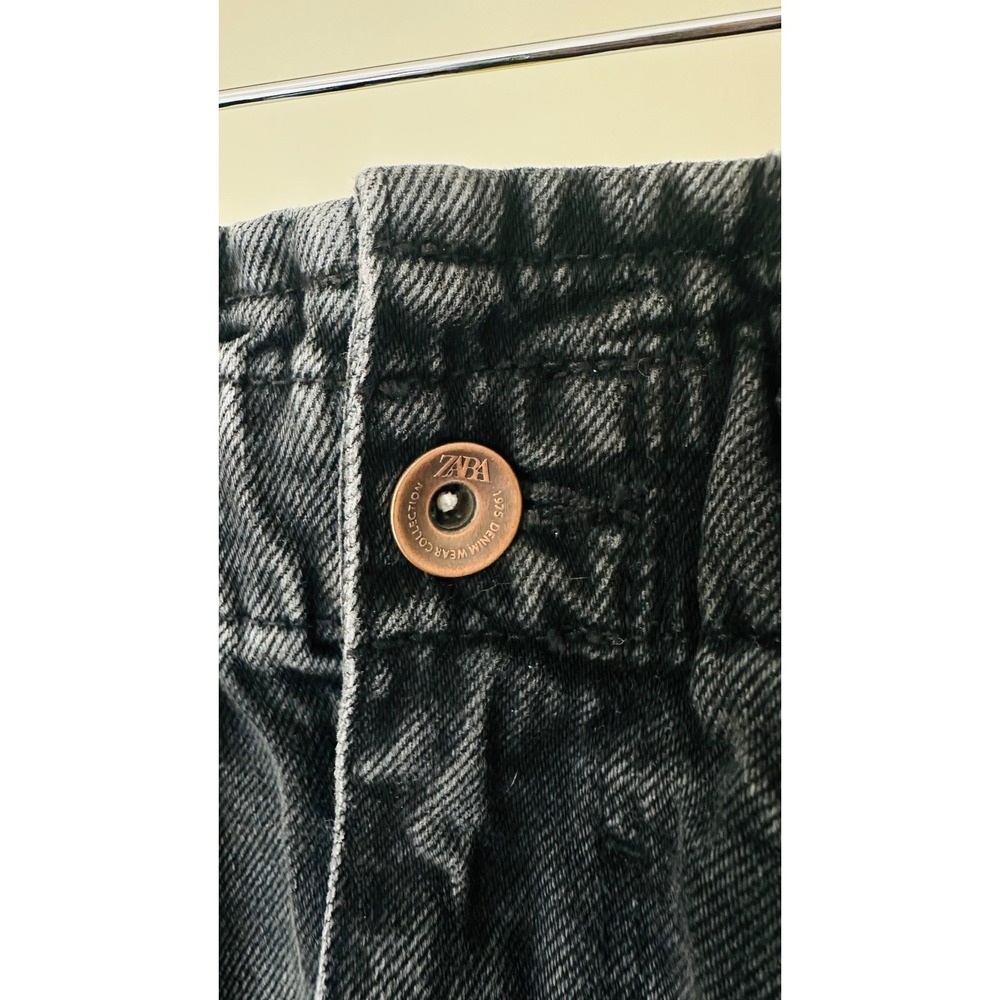 Zara 1975 Denim High Waisted Paperbag Shorts Washed Black Raw Hem Size 0 EUR 32 - Picture 3 of 7